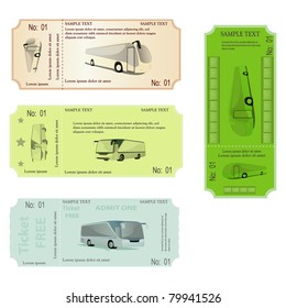 set of tickets with bus.  vector illustration