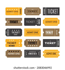 Set of tickets and coupons templates. Sale, discount, coupons with ruffle edges. Concert, cinema, theater cards. Vector illustration