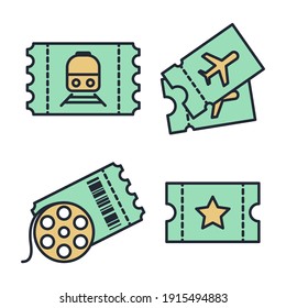 Set of Tickets icon. Ticket pack symbol template for graphic and web design collection logo vector illustration