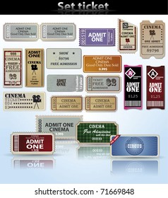 Set of tickets and marks in different styles. Vector