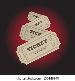 Set of tickets on dark red background - illustration