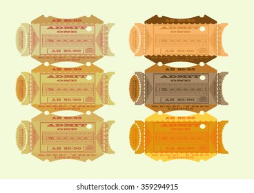 Set of tickets of one style of  different colors, six pieces, paper for wall-paper of different colors, vector, EPS 10