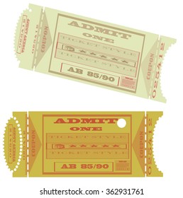 Set of tickets for transport, theater, cinema, one style of different colors, collection of the labels, two pieces, paper of different colors, vector, EPS 10