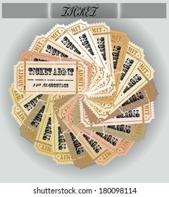 Set of tickets in various execution, in various colors, on a grey background. EPS 10