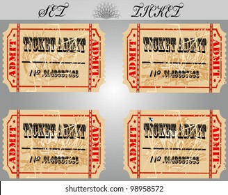 Set of tickets in various execution, person - hunter, lion, an elephant, in various colors. EPS 10