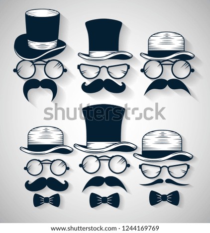 set tie bow with hat and glesses with mustache