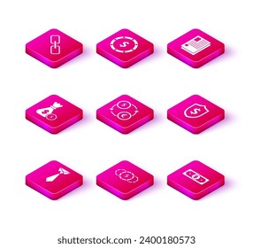 Set Tie, Coin money with dollar symbol, Money bag and coin, exchange, Stacks paper cash, Shield, File document and  icon. Vector
