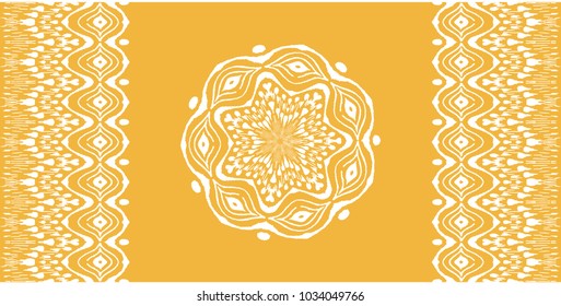 Set of tie dye art brushes and lace. Vector Ethnic necklace. Ikat  pattern. Shibori print with stripes and chevron. Ink textured japanese background.   Bohemian fashion. Endless watercolor texture. 