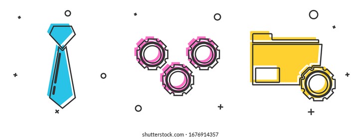 Set Tie, Gear and Folder settings with gears icon. Vector