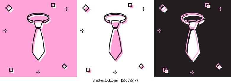 Set Tie icon isolated on pink and white, black background. Necktie and neckcloth symbol.  Vector Illustration