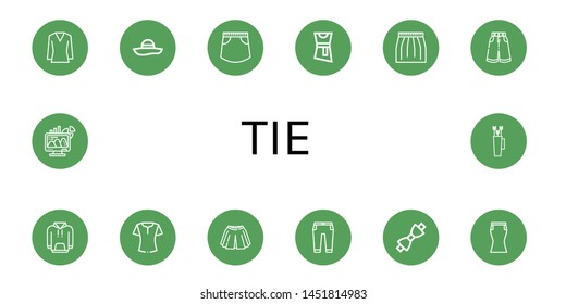 Set of tie icons such as Blouse, Pamela, Skirt, Trousers, Hoodie, Bow tie, Office, Bow , tie