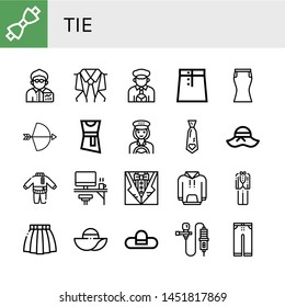 Set of tie icons such as Bow tie, Broker, Suit, Taxi driver, Skirt, Bow, Blouse, Necktie, Pamela, Clothes, Office, Hoodie, Tuxedo, Pamela hat, Lavalier, Trousers , tie