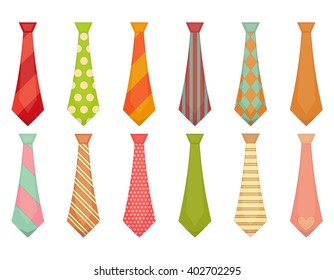 Set Tie Isolated on White Background. Vector Illustration.