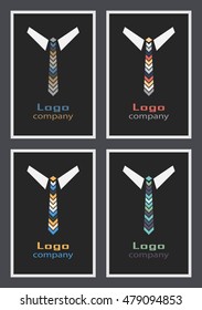Set of Tie Logo.  Man's style logo in modern trendy flat design. Tie, shirt illustration. For clothing shop, atelier, blog. Badge logotype. Business identity element for your company.