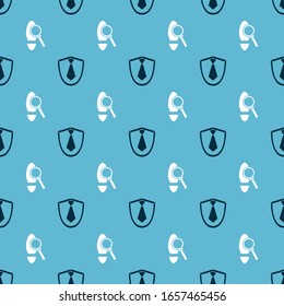 Set Tie and Magnifying glass with footsteps on seamless pattern. Vector