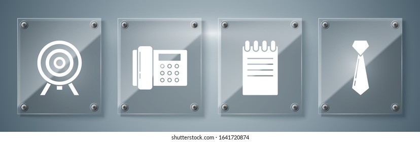 Set Tie, Notebook, Telephone and Target. Square glass panels. Vector