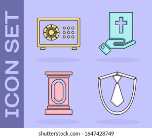 Establecer empate, seguro, escenario o debatir la tribuna de podio y jurar sobre el icono de la Sagrada Biblia. Vector