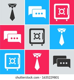 Set Tie, Speech bubble chat and Safe icon. Vector