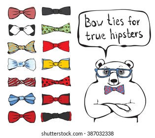Set of tie-bow with hipster bear