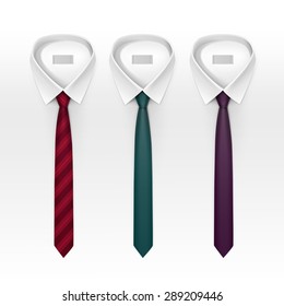 Set of Tied Striped Colored Silk Ties and Bow Ties Collection Vector Realistic Illustration Isolated on White Background
