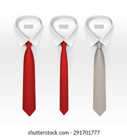 Set of Tied Striped Colored Silk Ties and Bow Ties Collection Vector Realistic Illustration Isolated on White Background