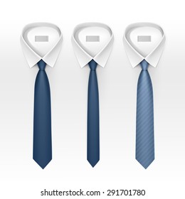 Set of Tied Striped Colored Silk Ties and Bow Ties Collection Vector Realistic Illustration Isolated on White Background