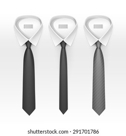 Set of Tied Striped Colored Silk Ties and Bow Ties Collection Vector Realistic Illustration Isolated on White Background