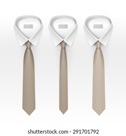 Set of Tied Striped Colored Silk Ties and Bow Ties Collection Vector Realistic Illustration Isolated on White Background