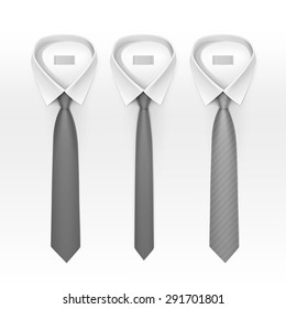 Set of Tied Striped Colored Silk Ties and Bow Ties Collection Vector Realistic Illustration Isolated on White Background