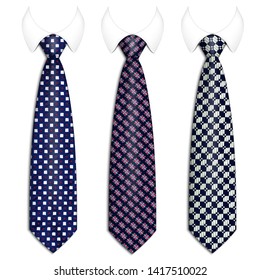 A set of ties for men's office suits. With an elegant handmade pattern. Realistic illustration. Isolated on a white background. Vector.