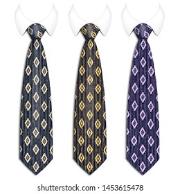 A set of ties for men's suits 9. With an elegant handmade pattern. Realistic illustration. Isolated  on a white background. Vector illustration .