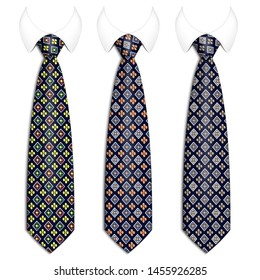 A set of ties for men's suits. With an elegant handmade pattern. Realistic illustration. Isolated  on a white background. Vector illustration .