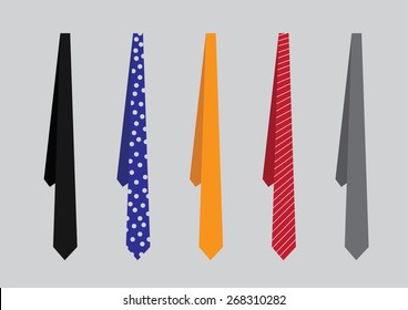 Set of Ties, Polka Dots, Striped. Vector Illustration