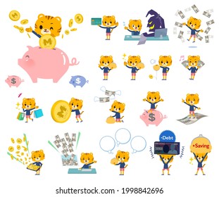 A set of Tiger boy with concerning money and economy.It's vector art so it's easy to edit.