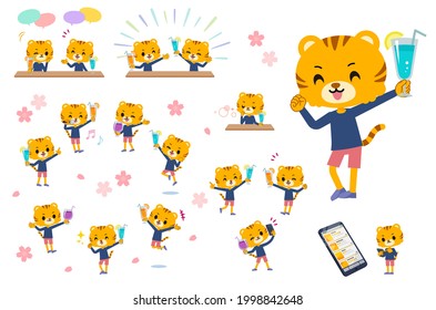 A set of Tiger boy on a drink party.It's vector art so it's easy to edit.