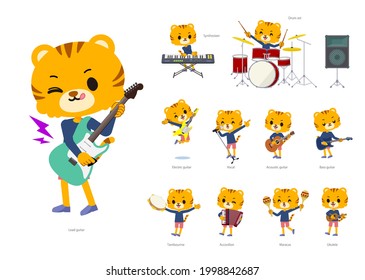 A set of Tiger boy playing rock 'n' roll and pop music.It's vector art so it's easy to edit.