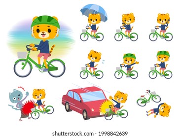 A set of Tiger boy riding a city cycle.It's vector art so it's easy to edit.