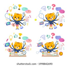 A set of Tiger boy who perform multitasking.It's vector art so it's easy to edit.