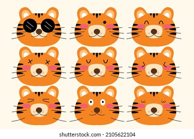 Set of Tiger character gesture. 2022 Chinese new year, year of the tiger design