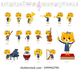 A set of Tiger girl on classical music performances.It's vector art so it's easy to edit.
