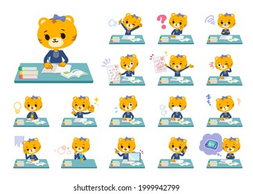 A set of Tiger girl on study.It's vector art so it's easy to edit.