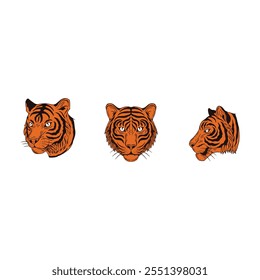 set of Tiger head animal flat vector illustration on a white background