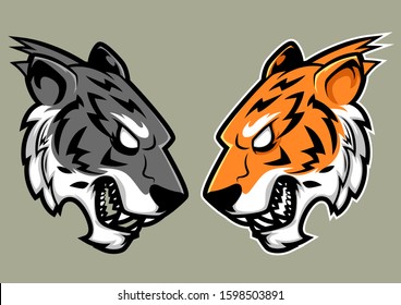 set of tiger head isolated for decoration