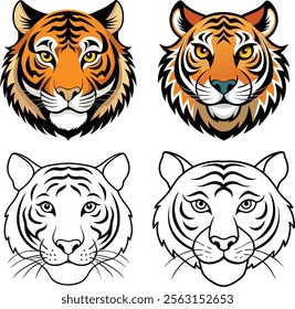 Set of tiger illustration. Tiger head vector arts