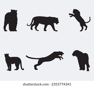 Set of Tiger Silhouettes. Vector