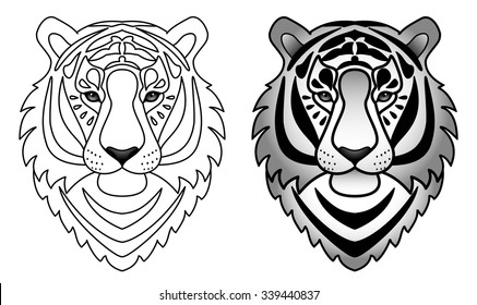 Set with tigers. Vector illustration for textile prints, tattoo, web and graphic design 