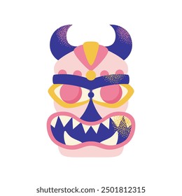 Set of tiki masks. Cartoon ceremonial tiki totem masks, Wooden Totems, Ornamental Hawaiian Mask, Fantasy African Mask Sculpture. Vector illustrations Ethnic tribal ritual masks isolated on background