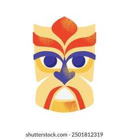 Set of tiki masks. Cartoon ceremonial tiki totem masks, Wooden Totems, Ornamental Hawaiian Mask, Fantasy African Mask Sculpture. Vector illustrations Ethnic tribal ritual masks isolated on background