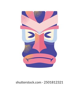 Set of tiki masks. Cartoon ceremonial tiki totem masks, Wooden Totems, Ornamental Hawaiian Mask, Fantasy African Mask Sculpture. Vector illustrations Ethnic tribal ritual masks isolated on background