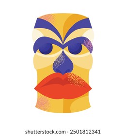 Set of tiki masks. Cartoon ceremonial tiki totem masks, Wooden Totems, Ornamental Hawaiian Mask, Fantasy African Mask Sculpture. Vector illustrations Ethnic tribal ritual masks isolated on background